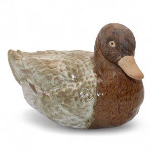 Vintage Ceramic Duck Figurine Brown & Green Decorative Collectible Home Decor Di